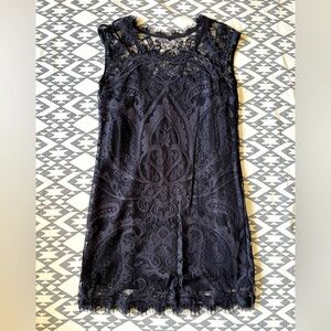 Nicole Miller Artelier Dark Navy Lace Dress with slip size Medium